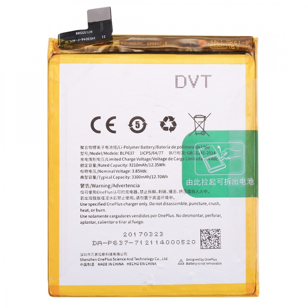 3210mAh Rechargeable Li-Polymer Battery for OnePlus 5 Other Replacement Parts OnePlus 5