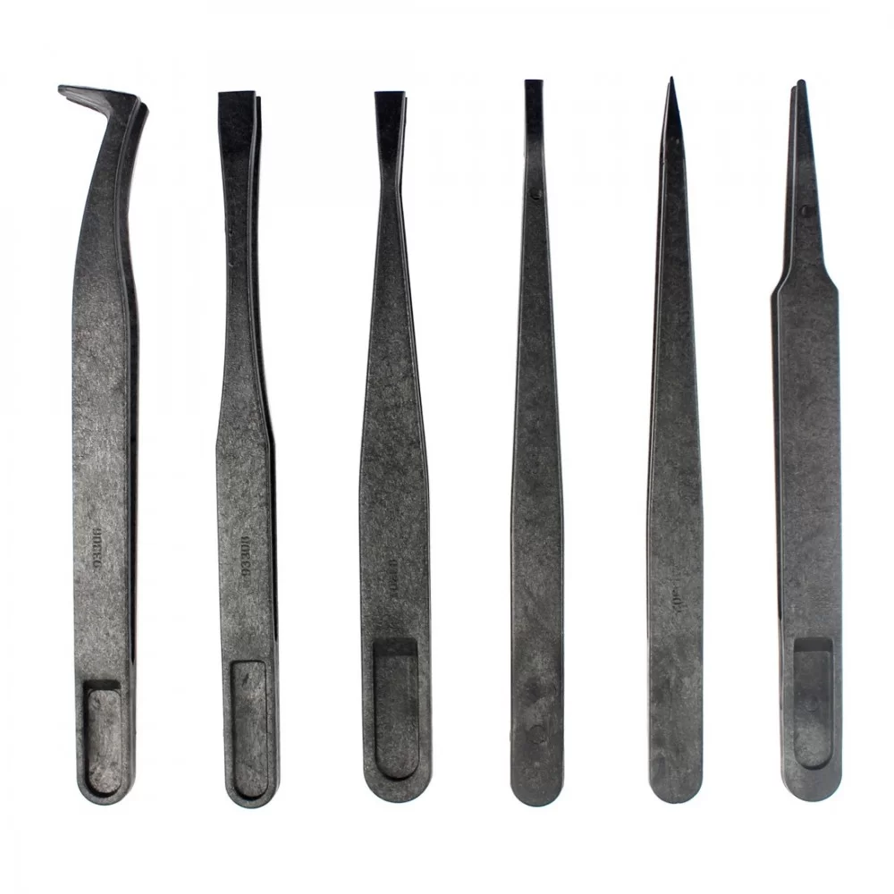 Picture of JF-S6in1 6 in 1 Anti-static Carbon Fiber Straight and Curved Tip Tweezers(Black)