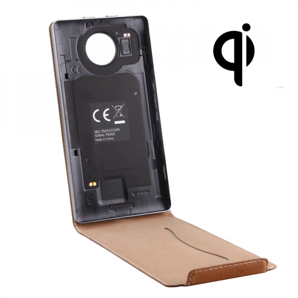 Vertical Flip Genuine Leather Case + QI Wireless Standard Charging Back Cover For Microsoft Lumia 950 XL (Brown) Other Replacement Parts Microsoft Lumia 950 XL