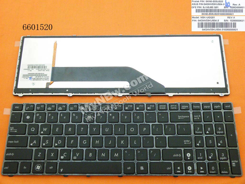 ASUS K50 BLACK FRAME BLACK Backlit US NSK-UGQ01 9J.N2J82.Q01 04GNV33KUS04-3 Laptop Keyboard (OEM-B)