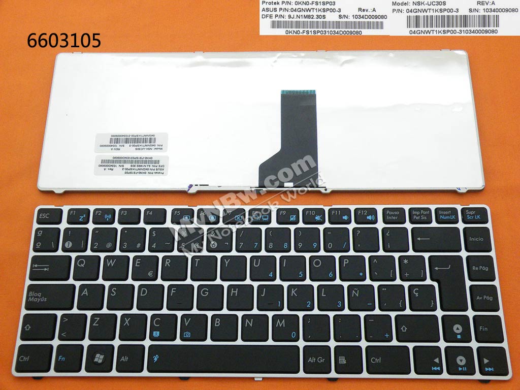 ASUS UL30 SILVER FRAME BLACK SP NSK-NC30S 9J.N1M82.30S 0KN0-FS1SP03 04GNWT1KSP00-3 Laptop Keyboard (OEM-B)