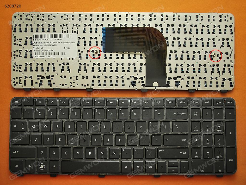 HP DV6-7000 GLOSSY FRAME BLACK US 90.4XT07.POR  697454-251 Laptop Keyboard (OEM-A)