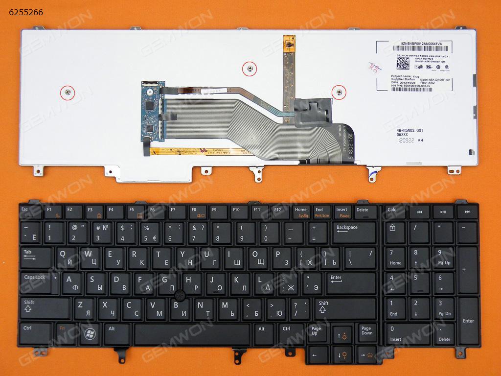 DELL Latitude E6520 BLACK(With Point stick,Backlit) RU DW0BF 55010NY00-035-G Laptop Keyboard (OEM-B)