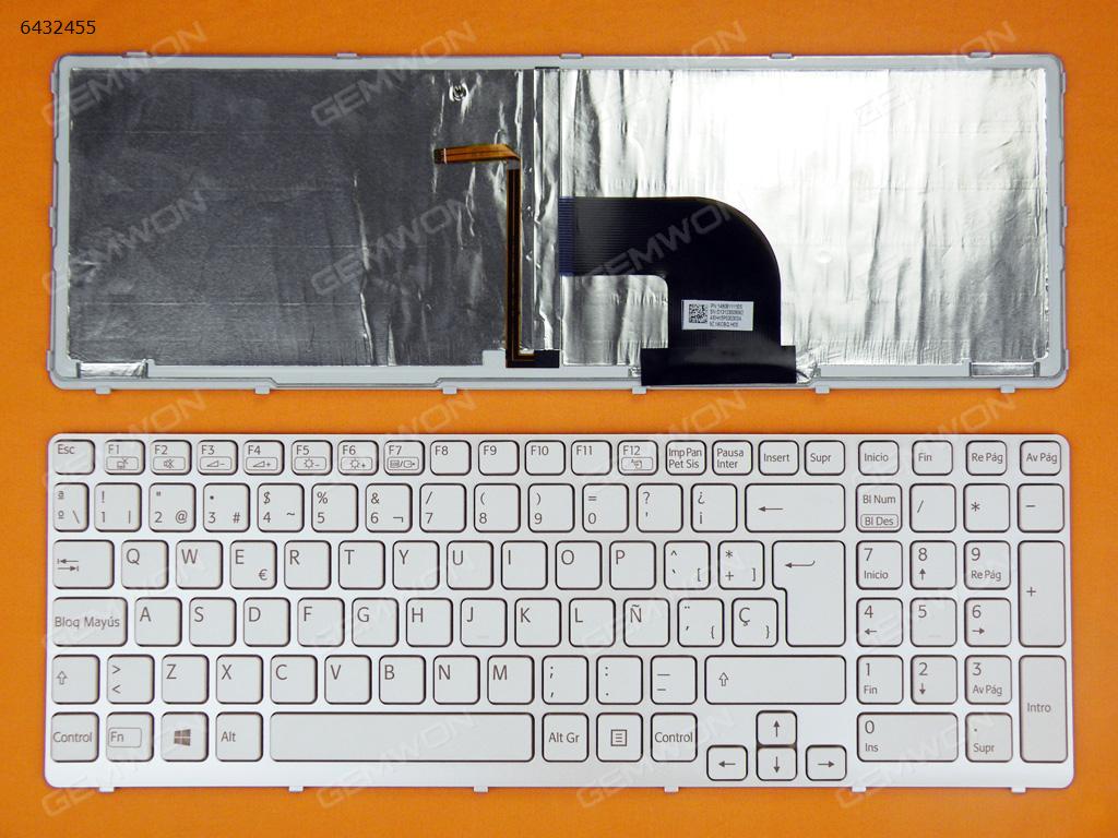 SONY SVE15 WHITE FRAME WHITE(Backlit,For Win 8 OS) SP 149081111ES AEHK5P030303A 9Z.N6CBQ.H0S Laptop Keyboard (OEM-B)