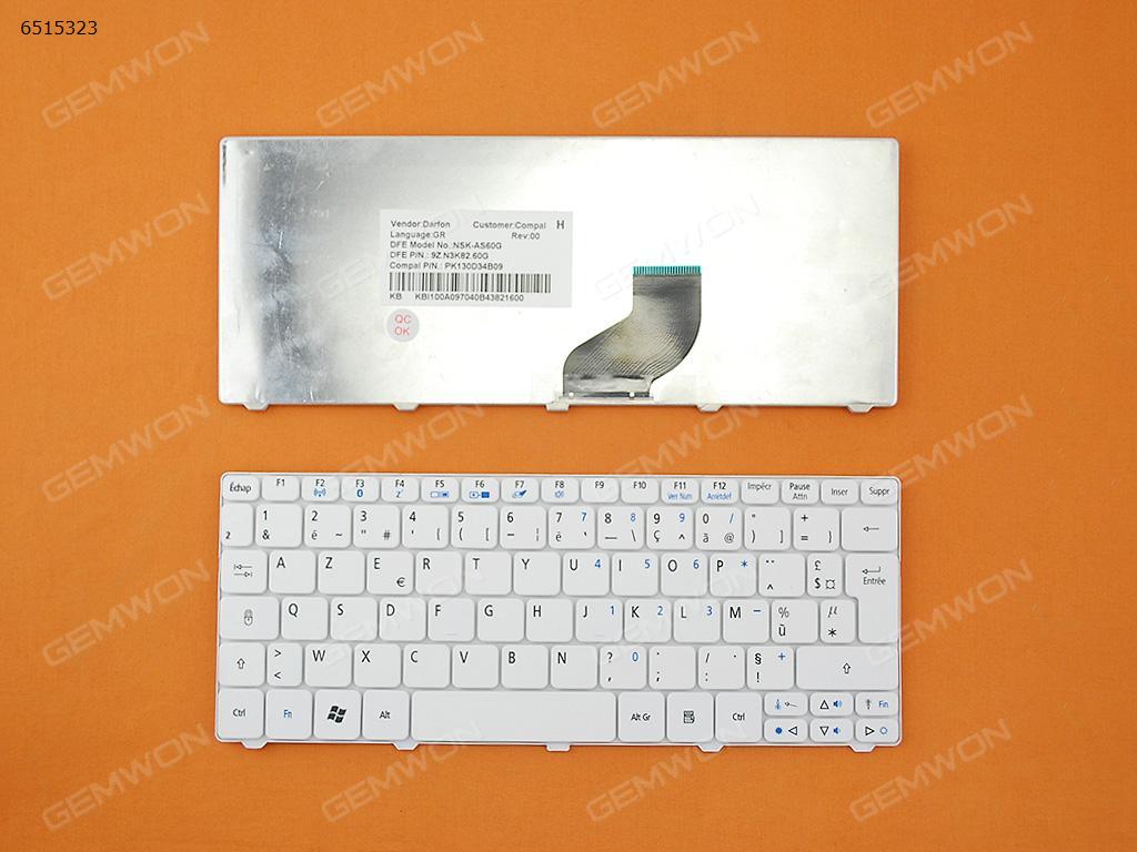 ACER ONE 532H 521 D255 /GATEWAY LT21 WHITE FR MP-09H26F0-6982 PK130AE1A13 Laptop Keyboard (OEM-B)