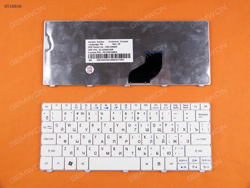 ACER Aspire ONE D260/GATEWAY LT21 WHITE RU 9Z.N3K82.60R Laptop Keyboard (OEM-B)