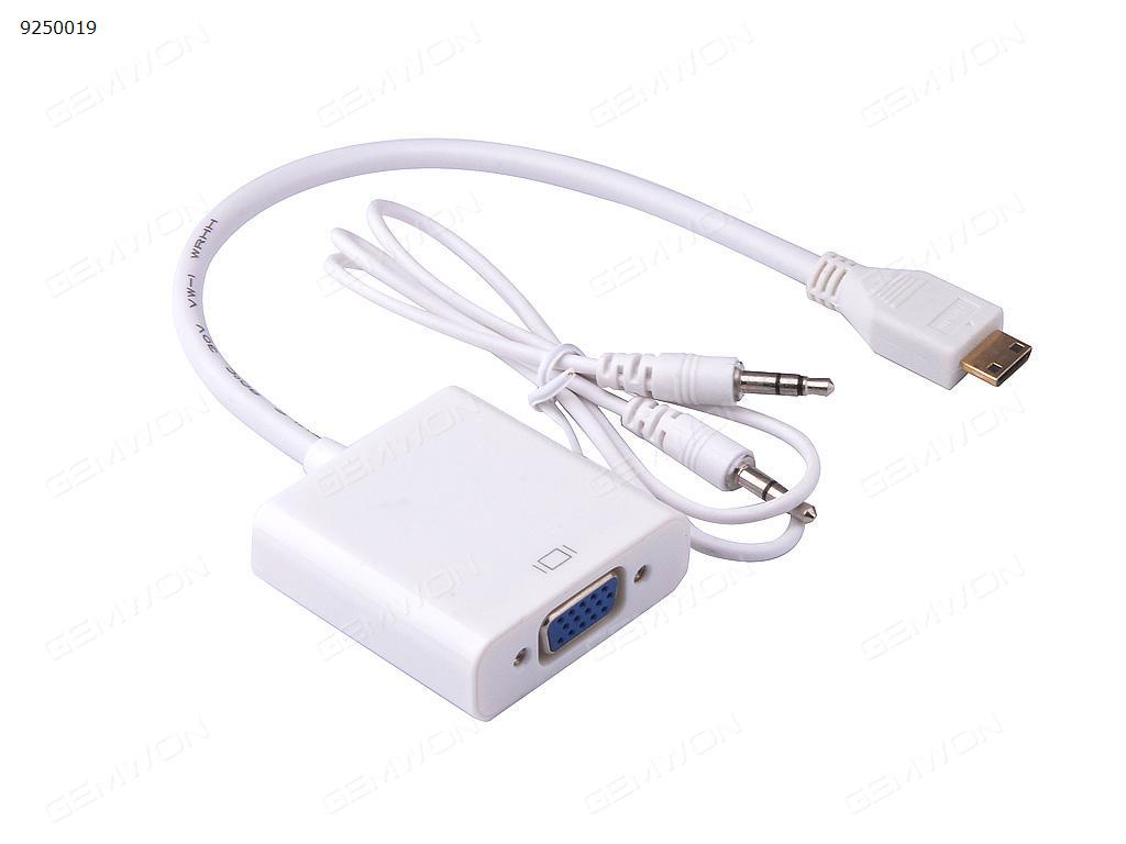 1080P  MINI HDMI Male to VGA Female Video Converter Adapter+3.5mm Audio Cable For PC,white Audio & Video Converter N/A