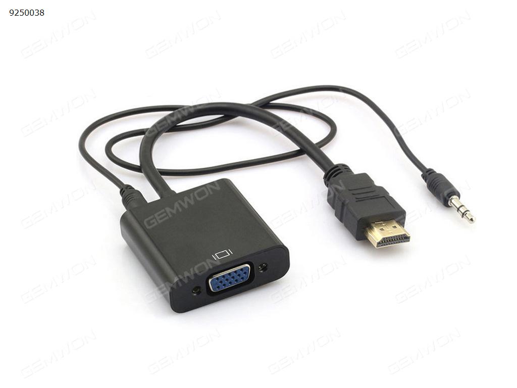 1080P HDMI  Male to VGA Female Video Converter Adapter+3.5mm Audio Cable For PC,black Audio & Video Converter N/A