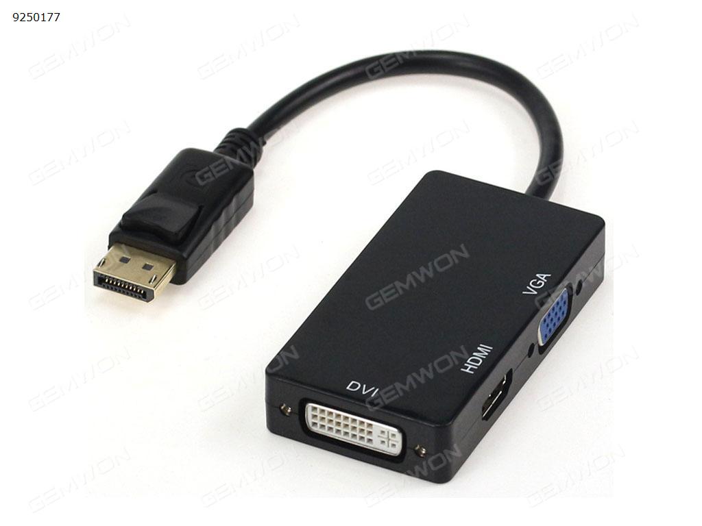 3 In 1 DisplayPort To HDMI+VGA+DVI Adapter Cable For PC Laptop,Black Audio & Video Converter N/A