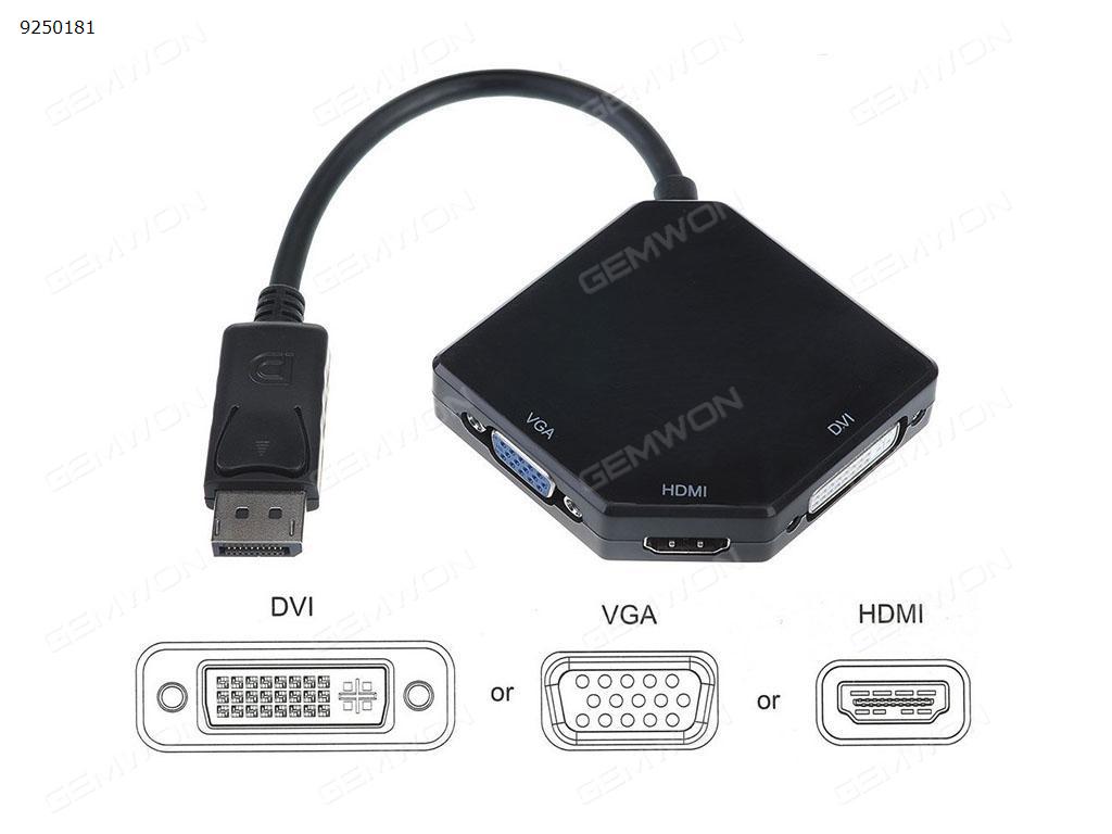 3 In 1 DisplayPort To HDMI VGA DVI Adapter Cable For PC Laptop,Black Audio & Video Converter N/A