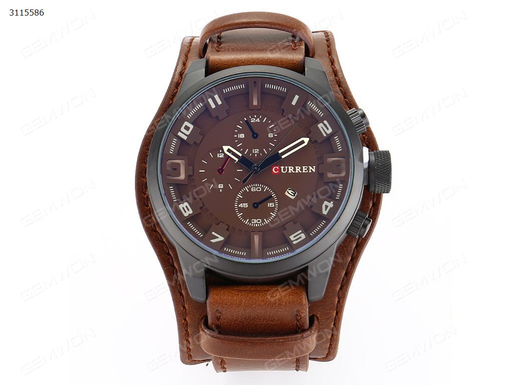 M8225 Watch, From the Japanese calendar core waterproof luminous watch, The black shell brown Smart Wear M8225 WATCH