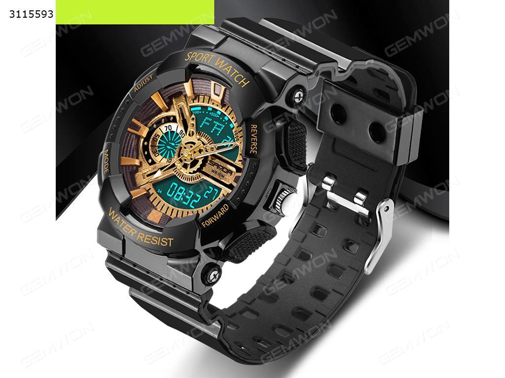 Three needle waterproof watch, with two time display, calendar display, step by step and other functions, Black gold Smart Wear THREE NEEDLE WATERPROOF WATCH