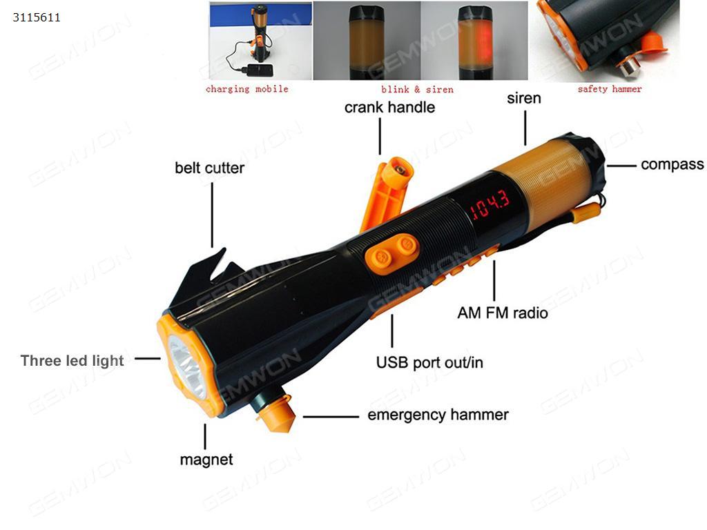 703 Car safety hammer, erproof Rechargeable Crank Flashlight with Window Breaker, Seatbelt Cutter, Compass, USB Cell Phone Charger, Safety hammer, and Red Light Flasher Other 703 CAR SAFETY HAMMER