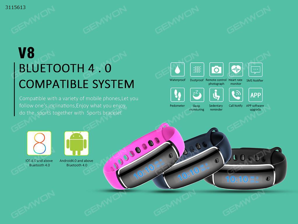 V8 Smart Bracelet, Blood pressure monitoring, heart rate monitoring, counting, ranging, and synchronization to Facebook, twitter, QQ, black Other V8 SMART BRACELET