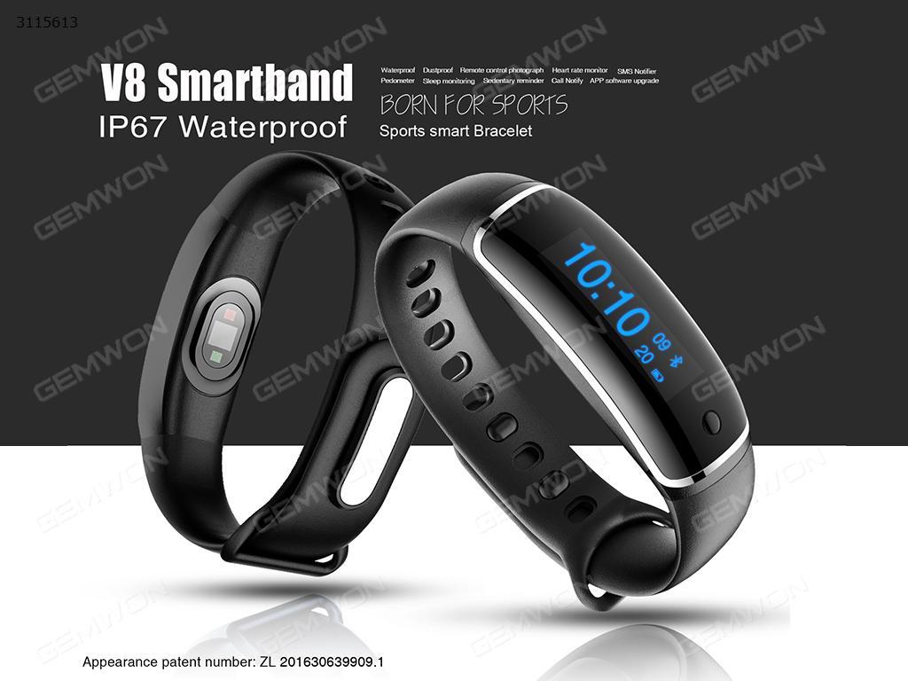 V8 Smart Bracelet, Blood pressure monitoring, heart rate monitoring, counting, ranging, and synchronization to Facebook, twitter, QQ, black Other V8 SMART BRACELET