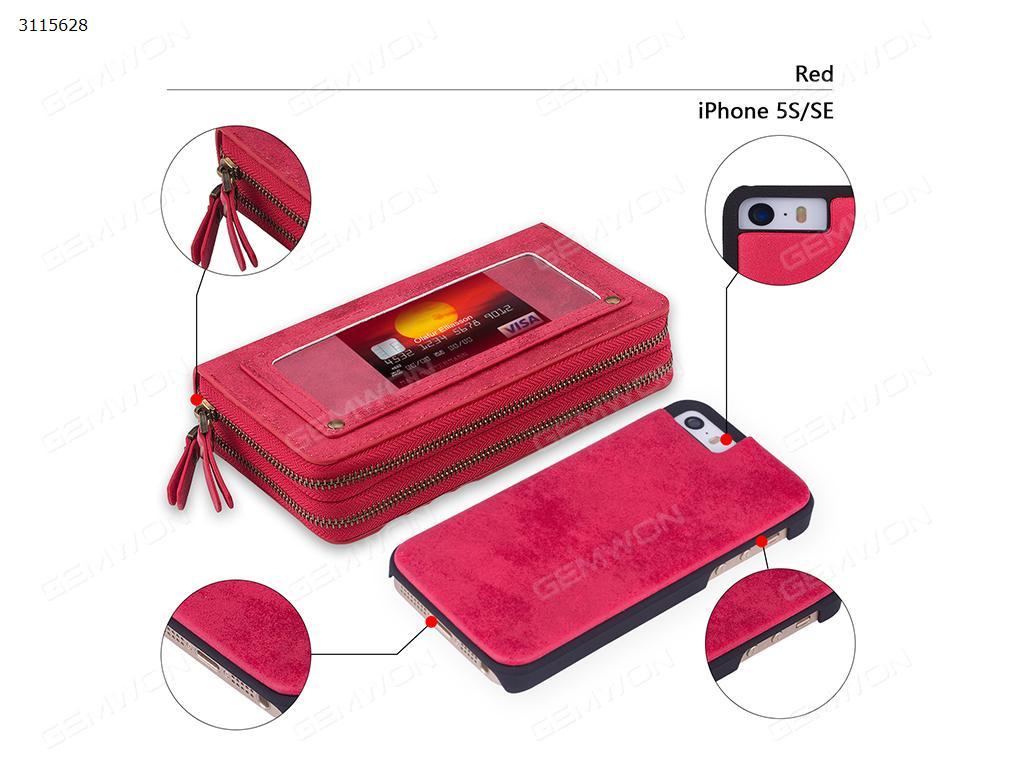 iPhone 5S case, iPhone 5S case wallet leather protective shell zip portable wallet, Rose red, Red, Brown, Black Case IPHONE 5S CASE WALLET