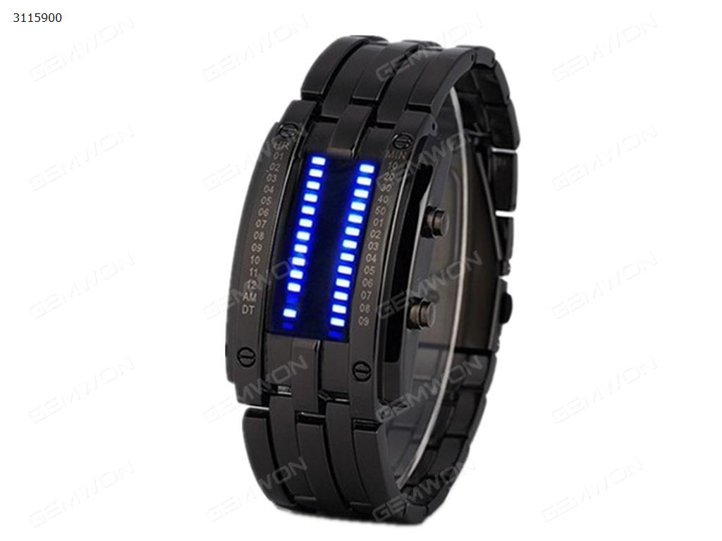 Waterproof LED Watch, Fashion Creative Luxury Lovers' Wristwatch Men Women Steel blue Binary Luminous LED Electronic Sport Watches Smart Watch, Black Small Smart Wear N/A