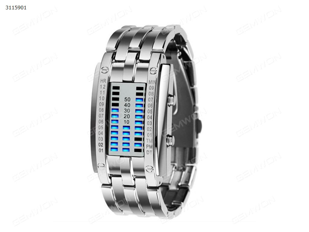 Waterproof LED Watch, Fashion Creative Luxury Lovers' Wristwatch Men Women Steel blue Binary Luminous LED Electronic Sport Watches Smart Watch, Silvery Small Smart Wear WATERPROOF LED WATCH