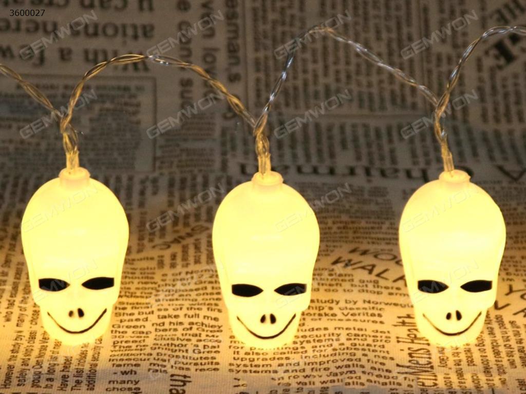 LED skull headlights string Halloween decorations（WSJDC）section 4.5 V 3 battery (customizable plug-in)there are three switches 3 meters and 30 skulls  warm white Decorative light WSJDC