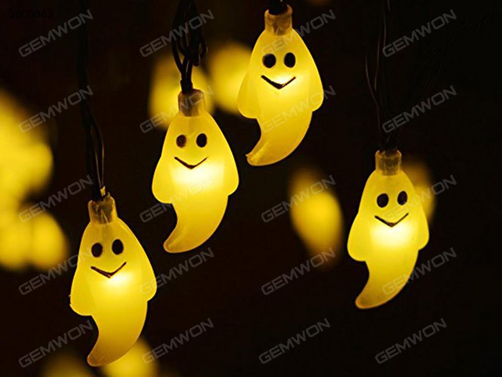 Halloween LED light ghost light string（TYNYL）for all kinds of outdoor places.solar charging, with both bright and flashing modes,5.8 meters long, 30 ghosts Warm white light LED String Light TYNYL