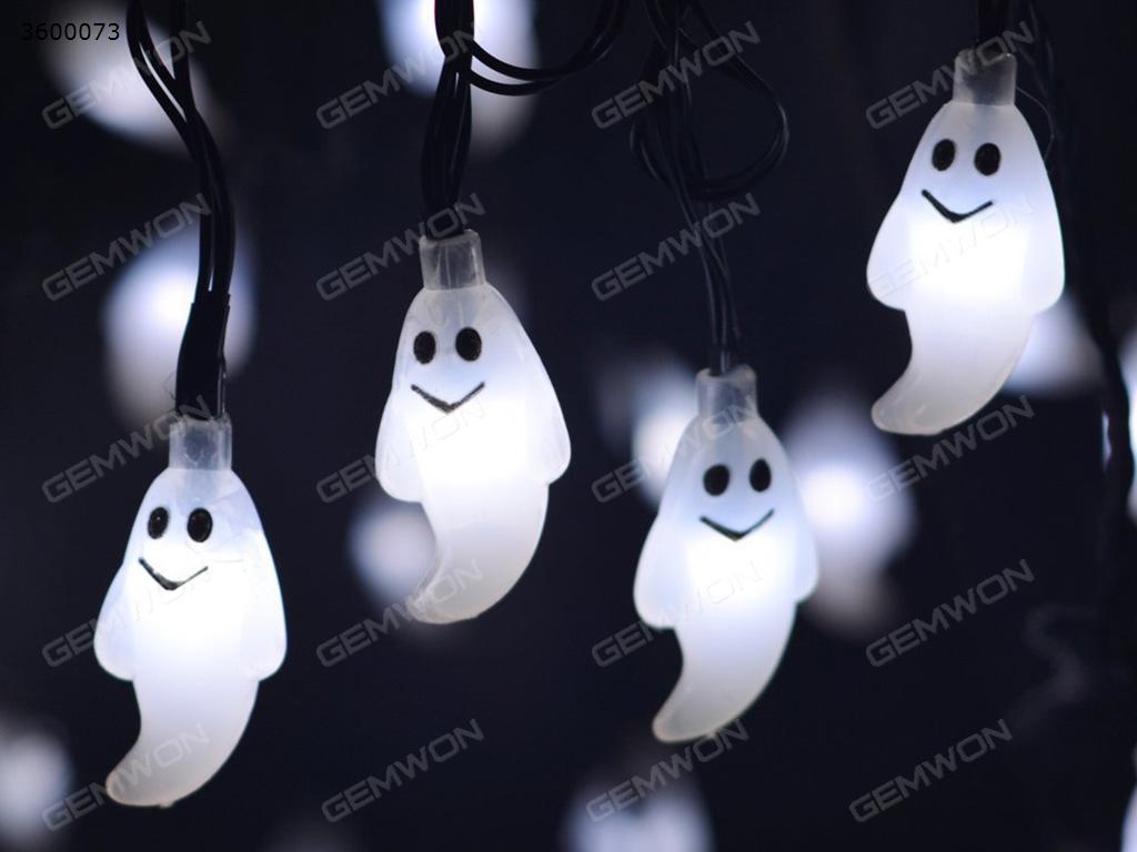 Halloween LED light ghost light string（TYNYL）for all kinds of outdoor places.solar charging, with both bright and flashing modes,5.8 meters long, 30 ghost Is white light LED String Light TYNYL