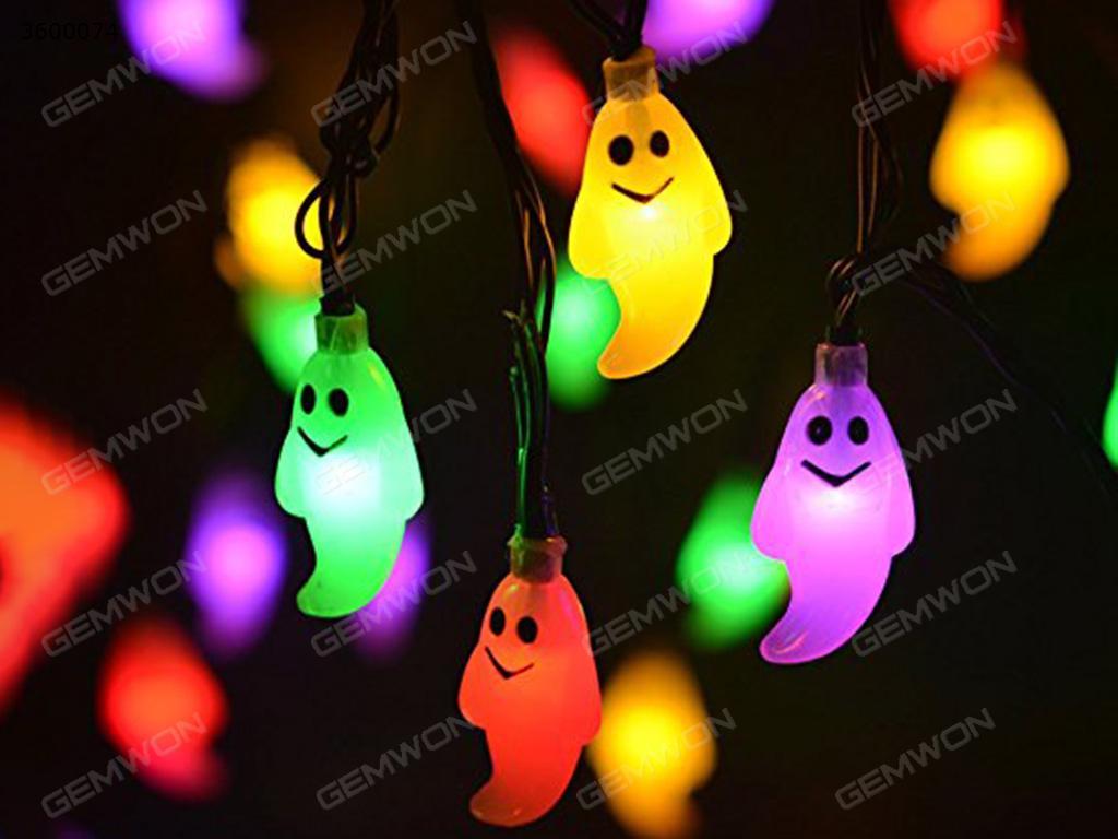 Halloween LED light ghost light string（TYNYL）for all kinds of outdoor places.solar charging, with both bright and flashing modes,5.8 meters long, 30 ghost Color light LED String Light TYNYL