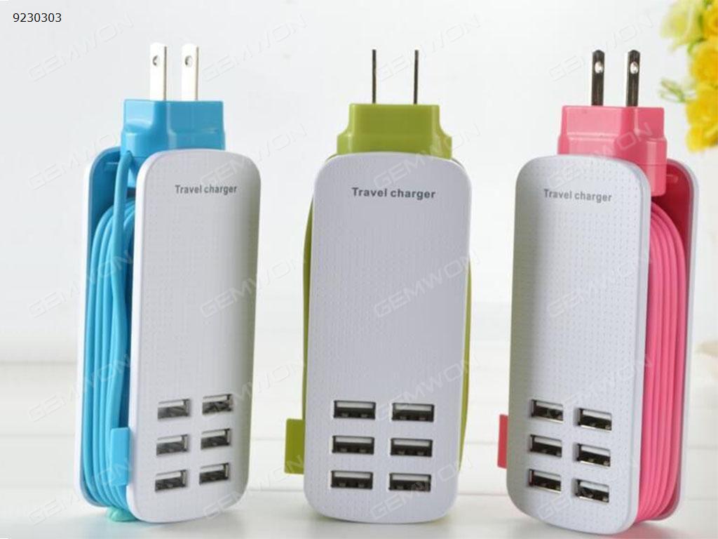 1.5M Multifunctional 6USB Charger Pink, US USB HUB N/A