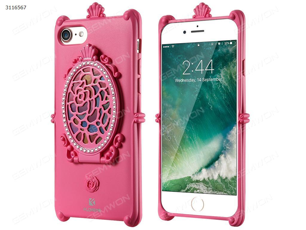 iphone 7 Mirror mobile phone shell, Anti dropping mobile phone cover with flip mirror support, Rose Red Case iphone 7 Mirror mobile phone shell