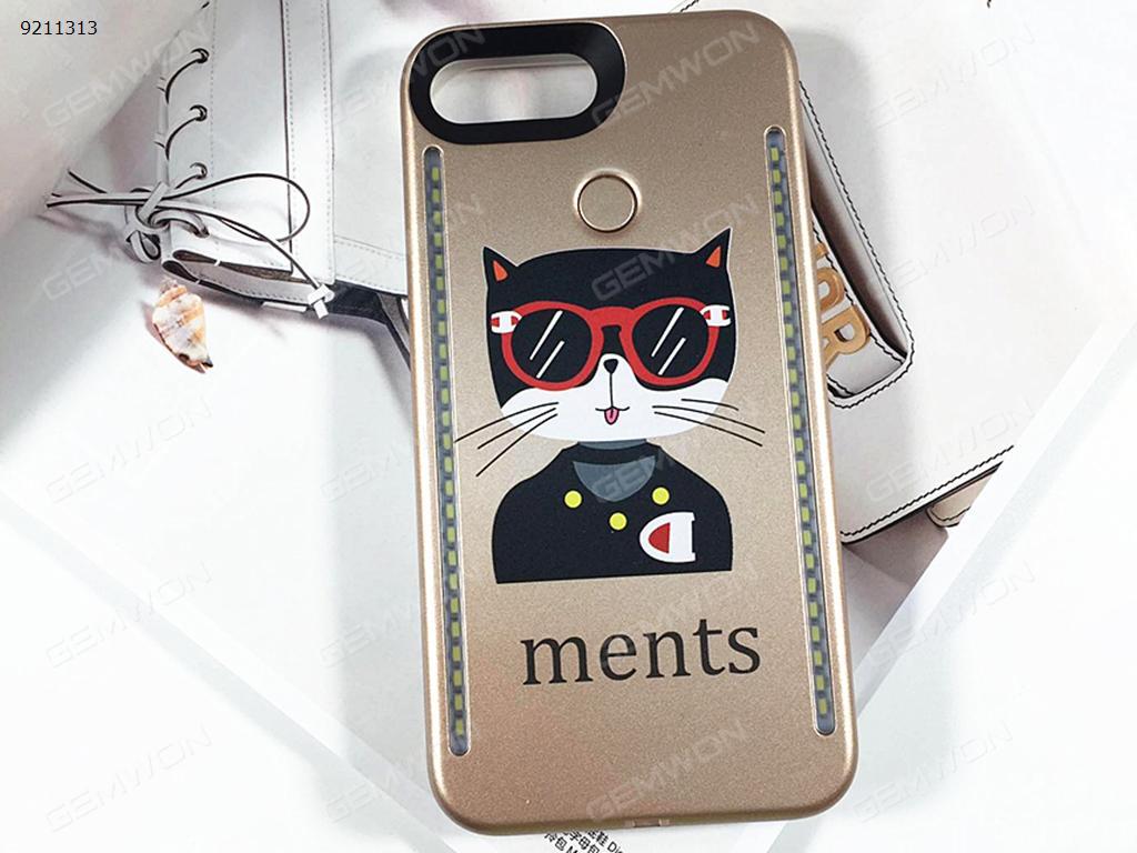 cartoonMr Cat Mobile phone shell Selfie LED Light, IPhone 6p/6S/7/8LED Light Up Selfie Luminous Phone Cover Case，Gold Selfie LED Light IPHONE 6/6S /7/ 8