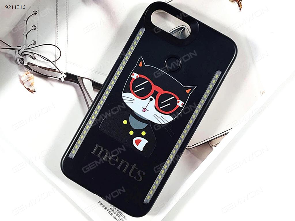 cartoon Mr Cat Mobile phone shell Selfie LED Light, IPhone 6plus/6Splus/7plus/8plus LED Light Up Selfie Luminous Phone Cover Case，Black Selfie LED Light IPHONE 6PLUS /6S PLUS /7PLUS/ 8 PLUS