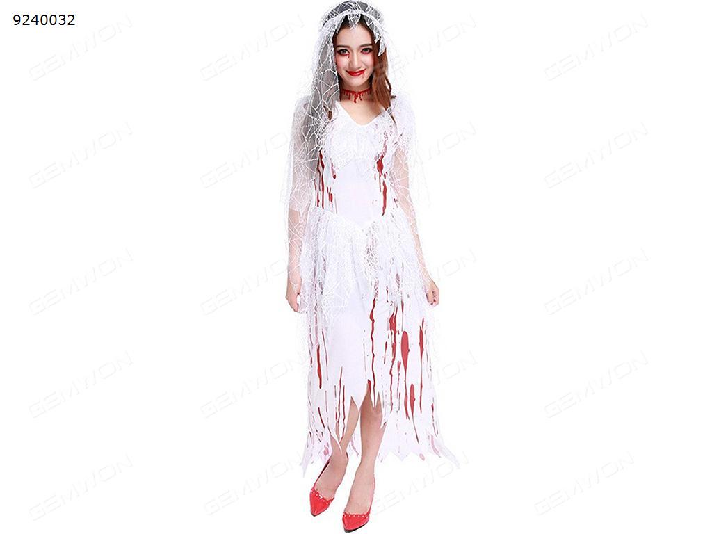 Halloween ghost bride blood female nurse clothes（F2689）cosplay costume ball，polyester and lace production,
white dress and veil Other F2689