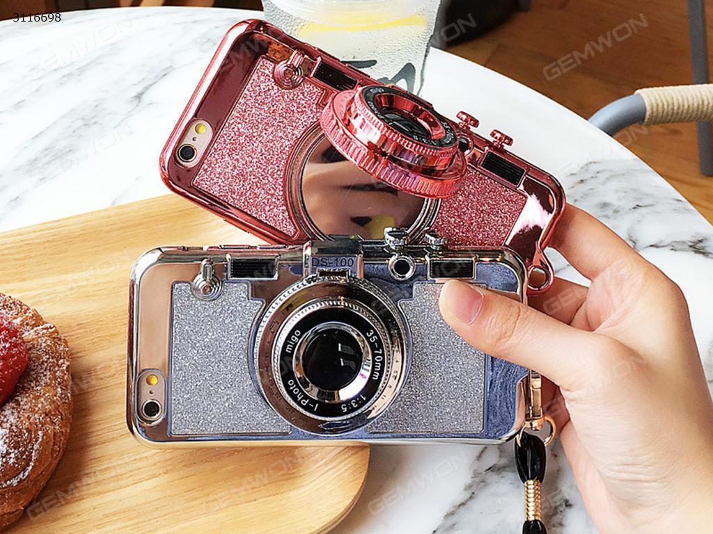 iPhone7 Camera mirror case，Imitation camera，Mirror creative stand，Synthetic leather strap with whole package of soft glue，rose red Case IPHONE7 CAMERA MIRROR CASE