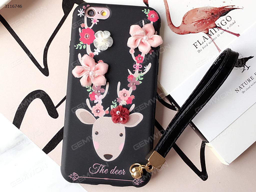 iPhone 6 plus Sika Deer cell phone shell, The flowers of Sika Deer Lanyard Mobile phone shell, Black Case iPhone 6 plus Sika Deer cell phone shell