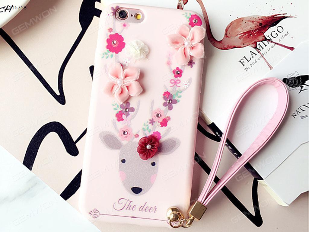 iPhone 7 plus Sika Deer cell phone shell, The flowers of Sika Deer Lanyard Mobile phone shell, Pink Case iPhone 7 plus Sika Deer cell phone shell