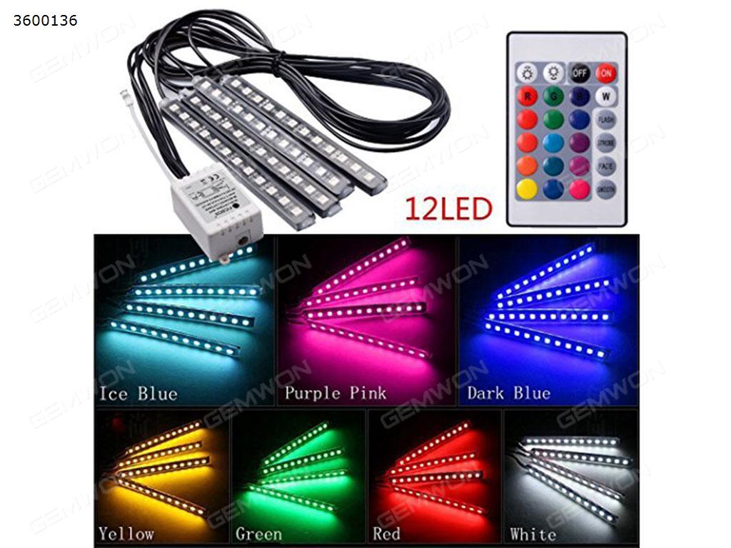 LED car atmosphere light（5050RGB）， a drag four 36 lights 5 V，multicolor music car interior light LED under dash lighting kit with sound active function and wireless remote control, car charger included Decorative light 5050RGB