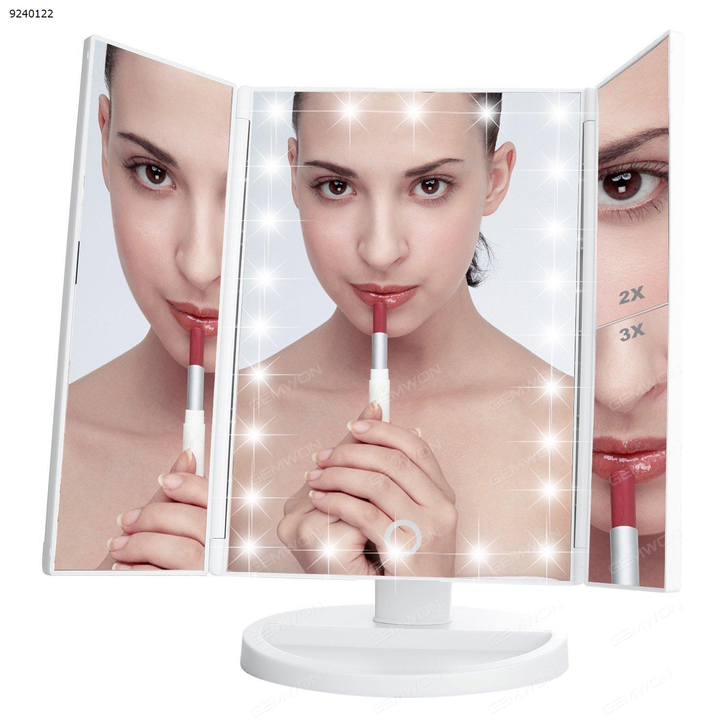 Makeup Mirror Touch Screen LED Foldable 180 Degree Rotation 1X 2X 3X Magnifying Mirror for Home Beauty Improvement, ABS material White Personal Care  N/A