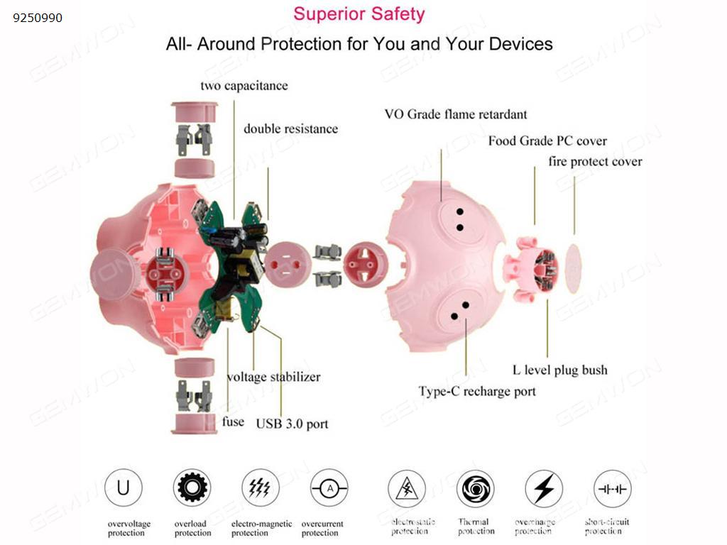 Pig socket multi-socket with USB   pink  US USB HUB N/A