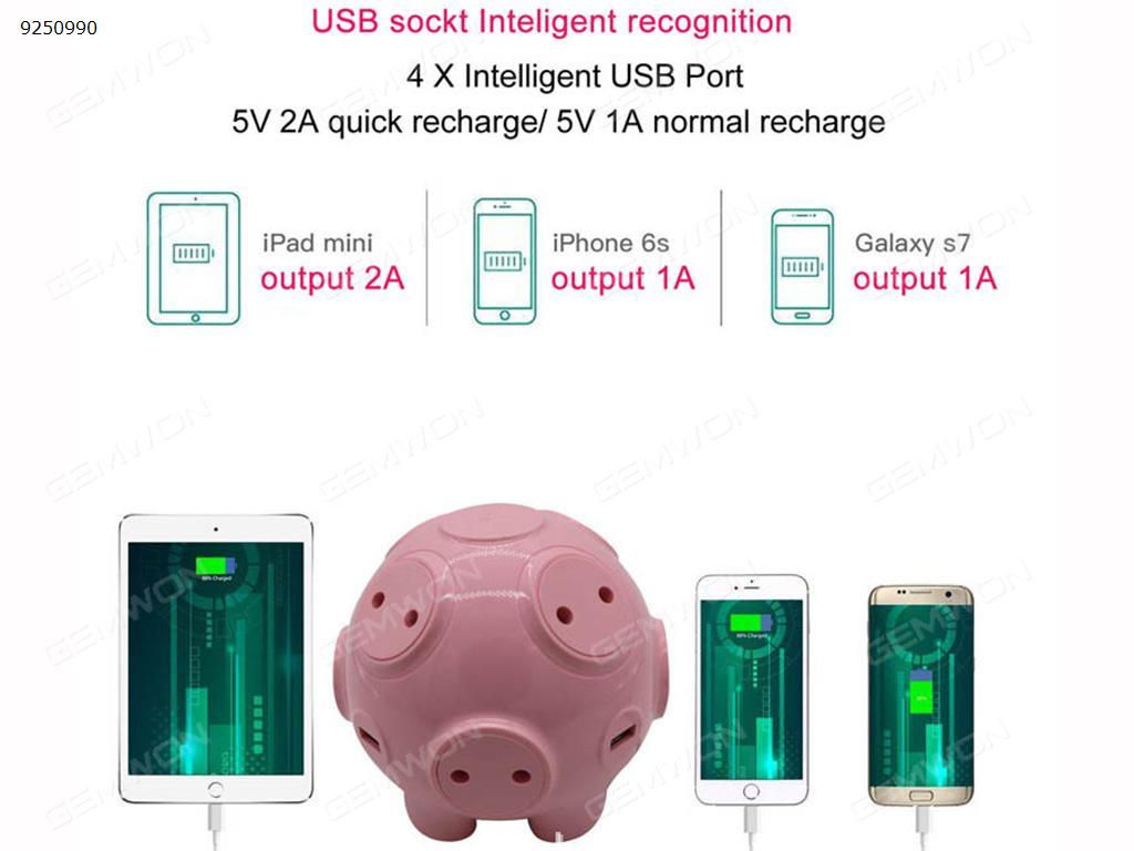 Pig socket multi-socket with USB   pink  US USB HUB N/A