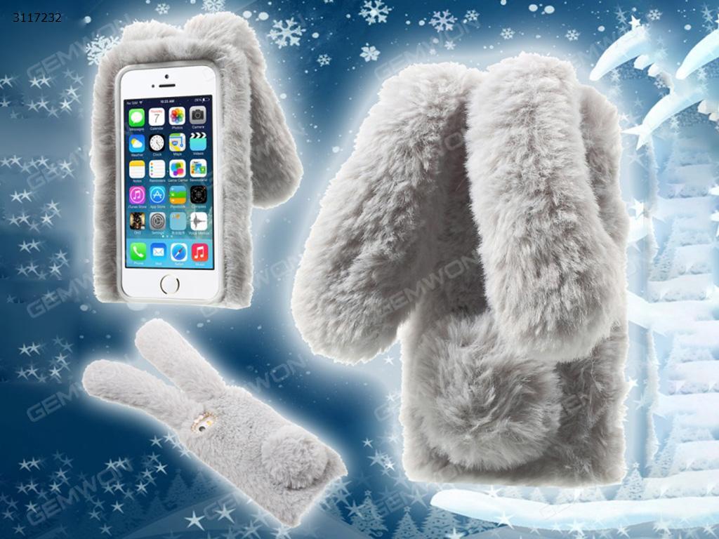 iPhone6 mobile phone shell, cute fluffy rabbit rabbit tail winter winter warm suit, charming long ears ultra-light protective cover phone shell (Light grey) Case IPHONE6