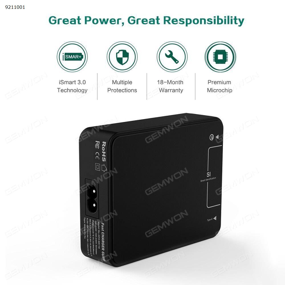 6 Ports USB wall charger ,Type-c 5V-3A, Quick charger,input 100-240v 50/60hz ,5v-8A MAX ,5 Ports USB ,1 TYPE-C ,EU Black Audio & Video Converter N/A