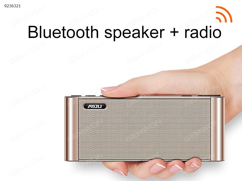 HIFI Bluetooth Speaker Portable Wireless Bass Dual Speaker with Microphone TF FM Radio Phone (Gold) Bluetooth Speakers N/A