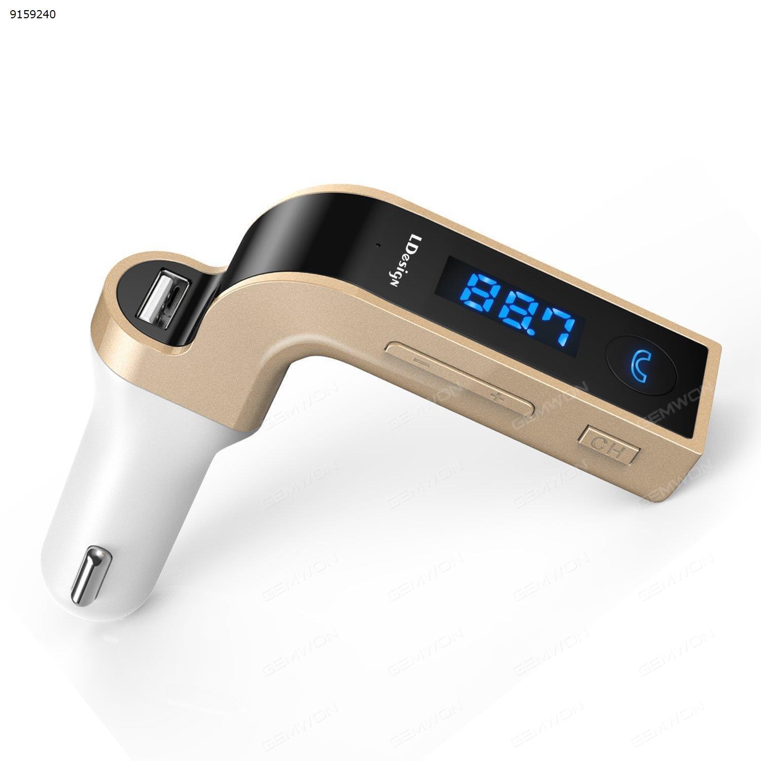 Bluetooth FM Transmitter Wireless In-Car FM Adapter Car Kit with Handsfree Call | AUX Input | HD 4-Modes Music Play | Safe USB Car Charge for iPhone, Samsung and other Smartphone,Tablet Gold Car Appliances G7