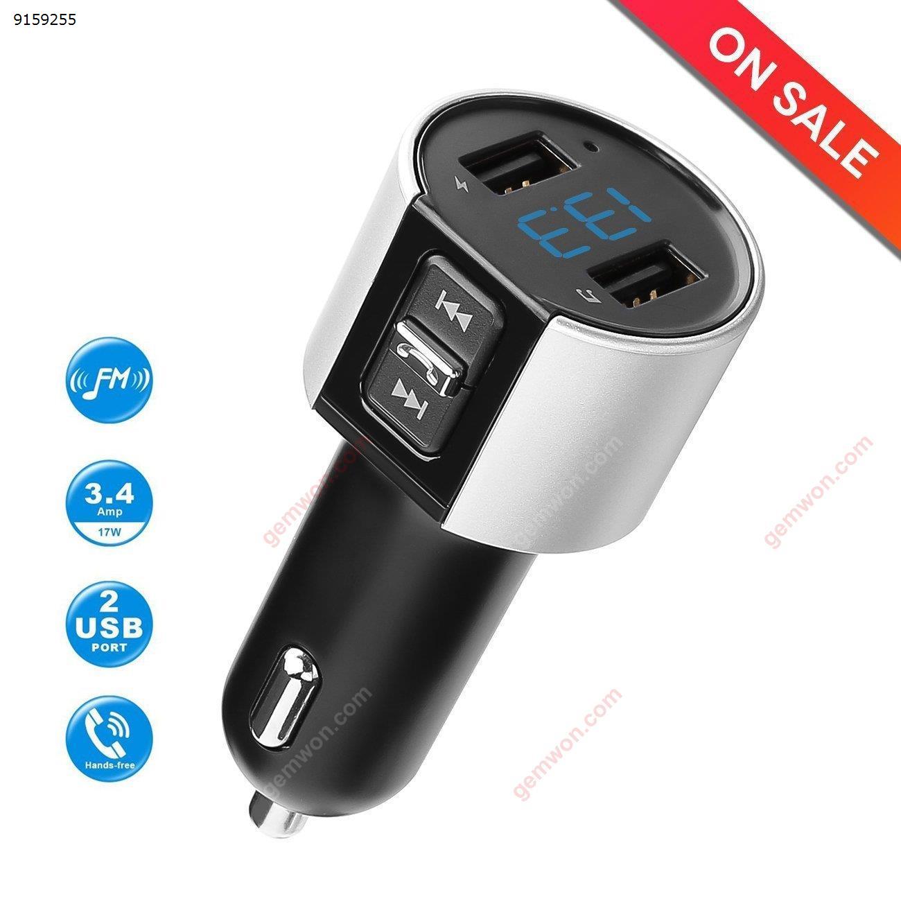 Bluetooth FM Transmitter, Bluetooth Universal Car Charger MP3 Player Adapter Car Kit Hands Free Calling, Dual USB Ports Charge Car Appliances C26S