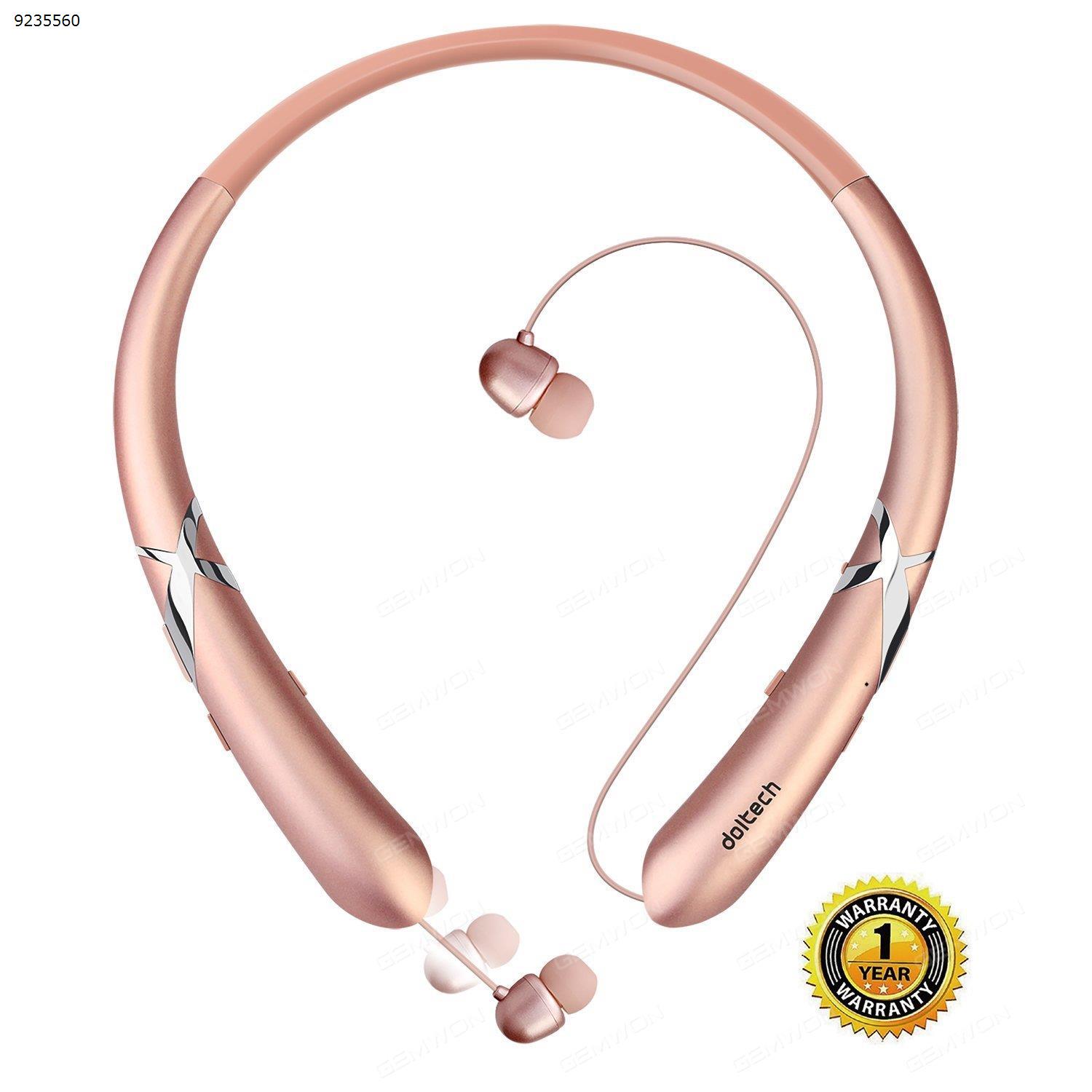 Bluetooth Headphones DolTech Retractable Earbuds Neckband Wireless Headset Sport Sweatproof Earphones with Mic for iPhone Android Cellphone (Rosegold) Headset HX965