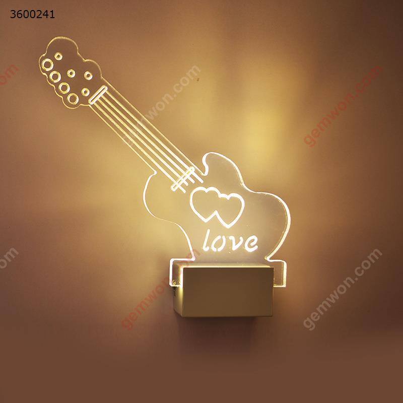 Simple LED acrylic interior wall lamp（B6006）5W Creative guitar shape  warm white light Decorative light B6006