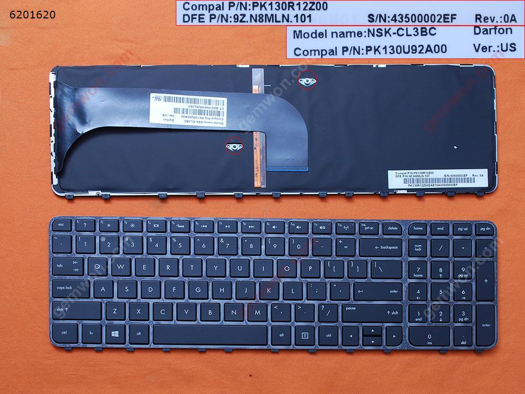 HP M6-1000  GLOSSY FRAME BLACK WIN8(Backlit) US PK130U92B15 9Z.N8MUC.20E CL2UC Laptop Keyboard (OEM-B)