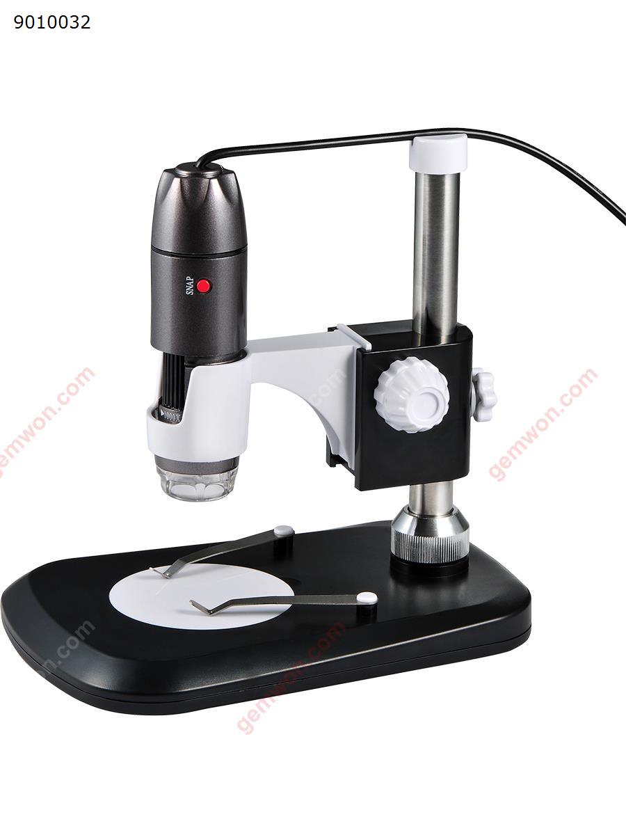 USB HD digital microscope,Zoom range:40x-1000x,MAX Resolution:1600x1200,For WIN 8/10，MAC,VISTA,Black Camera H1000X