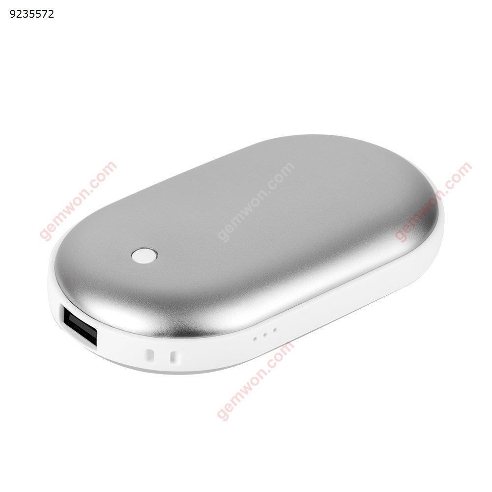 Double-Side Rechargeable Hand Warmer 5200mAh Portable Power Bank for iPhone, Samsung Galaxy and Android phone(Silver) Smart Gift FU-W002