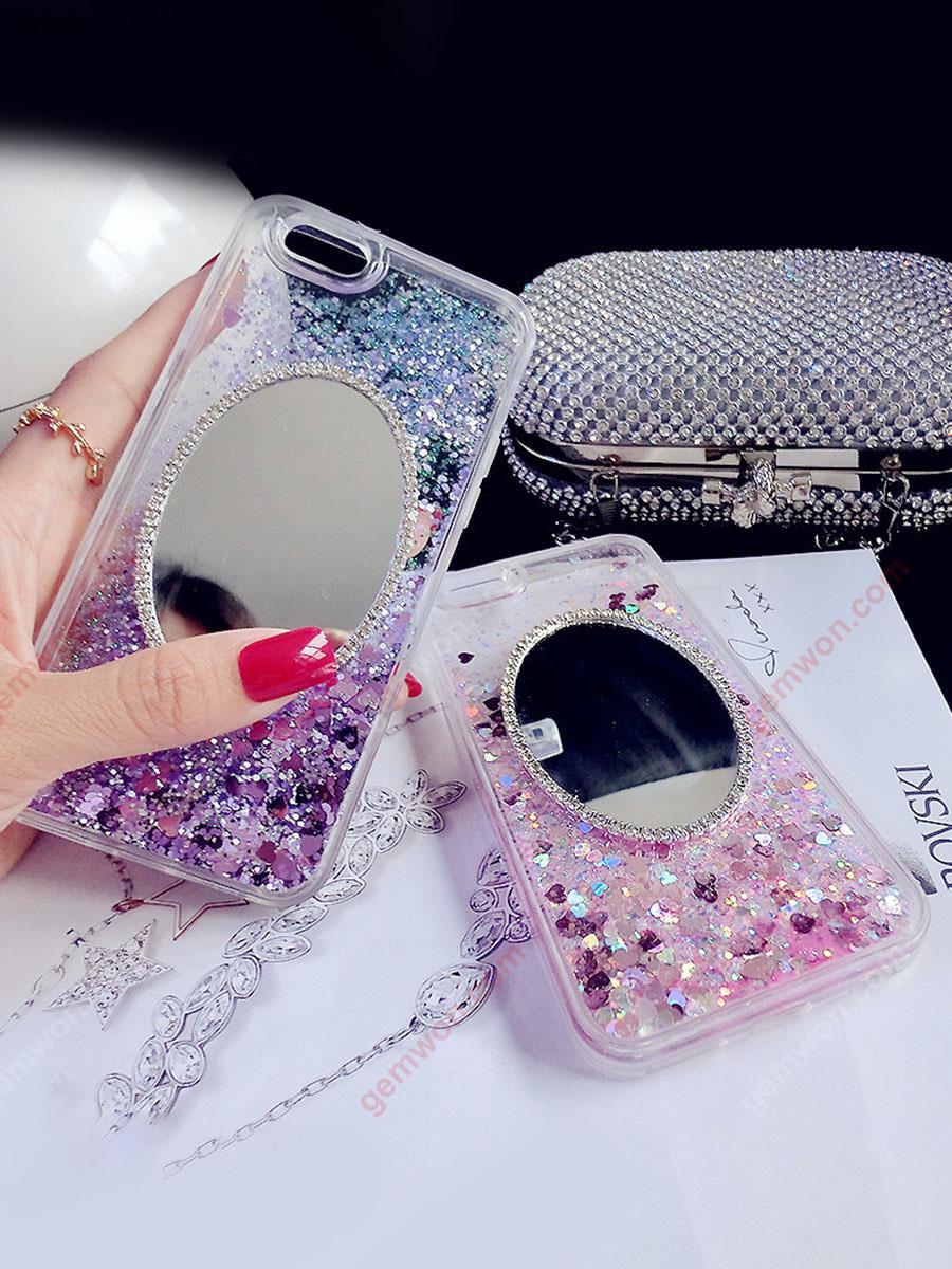 iphone6 Rhinestone mirror mobile phone shell，Hard shell soft edge sand，protective case，pink Case iphone6 Rhinestone mirror mobile phone shell