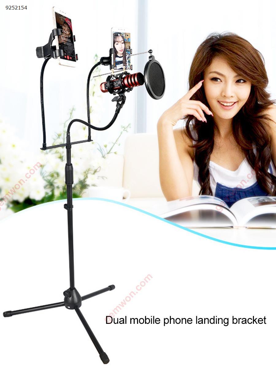 Microphone Floor Stand Live MV Microphone Stand Double Mobile Phone Clip karaoke Microphone Spray Stand Mobile Phone Mounts & Stands N/A